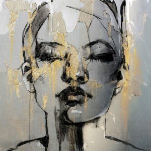 Print On Canvas - Abstract Face Gold & Black 1000X1000mm