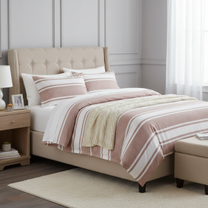 Simon Baker Jennifer 100% Cotton Striped Duvet Cover Set - Rosewood