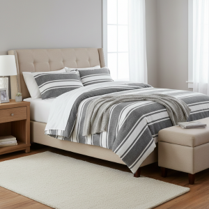 Simon Baker Jennifer 100% Cotton Striped Duvet Cover Set - Grey