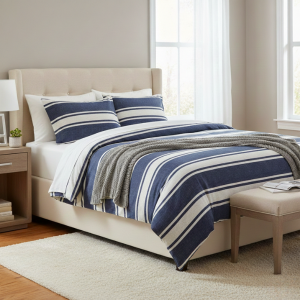 Simon Baker Jennifer 100% Cotton Striped Duvet Cover Set - Denim