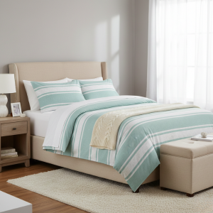 Simon Baker Jennifer 100% Cotton Striped Duvet Cover Set - Duck Egg