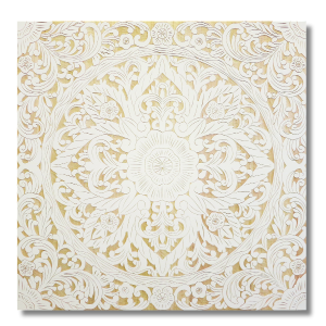 Bohemian Square Mandala Wood Carved Wall Art - White