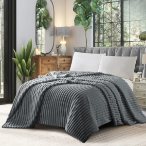 Simon Baker - Ribbed Faux Fur Blanket - Charcoal